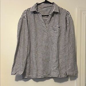Vineyard Vines- V Neck Collared Striped Navy and White Shirt, Size Large